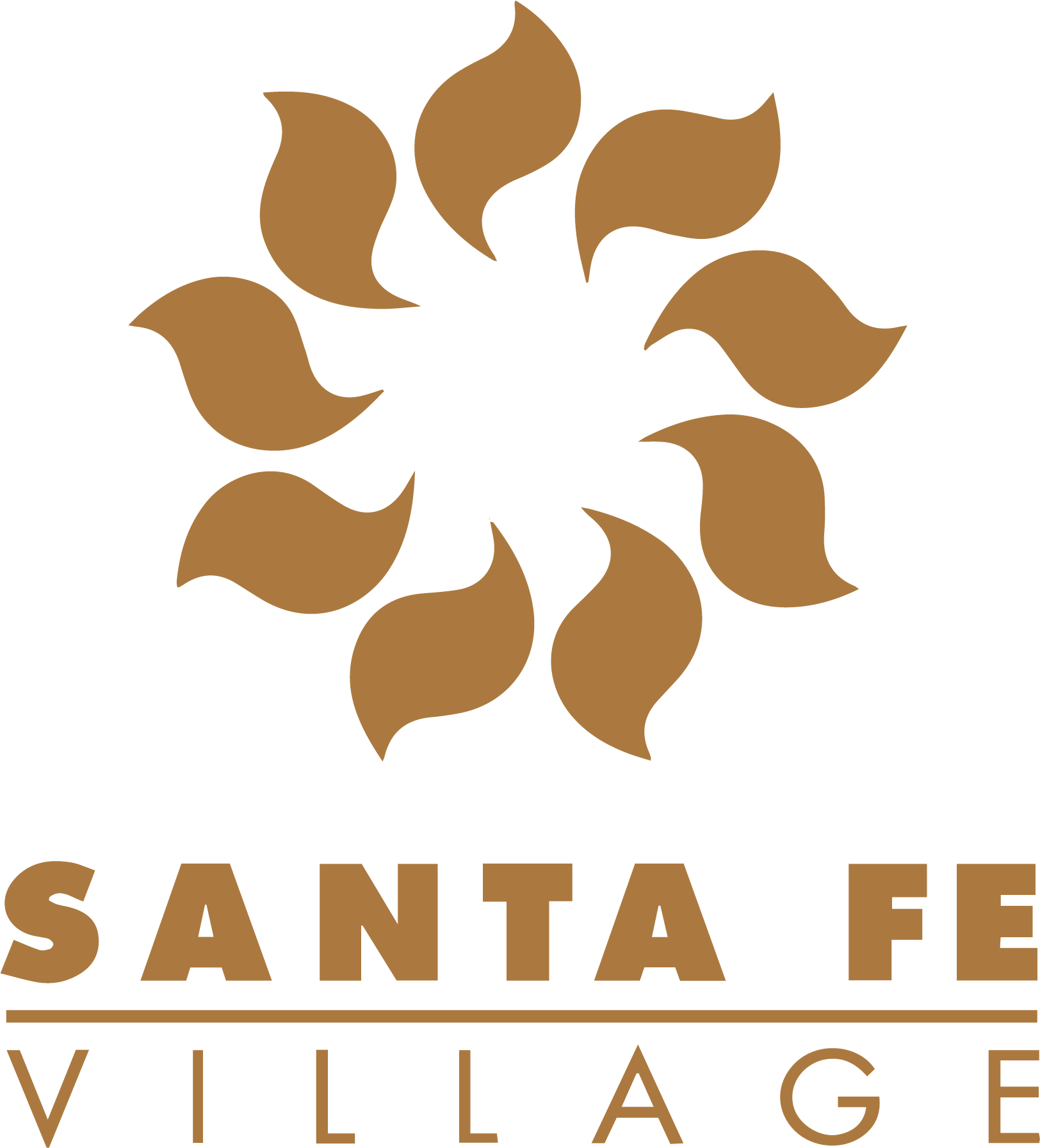 A logo with the text "Santa Fe Village" with a graphic of leaves.